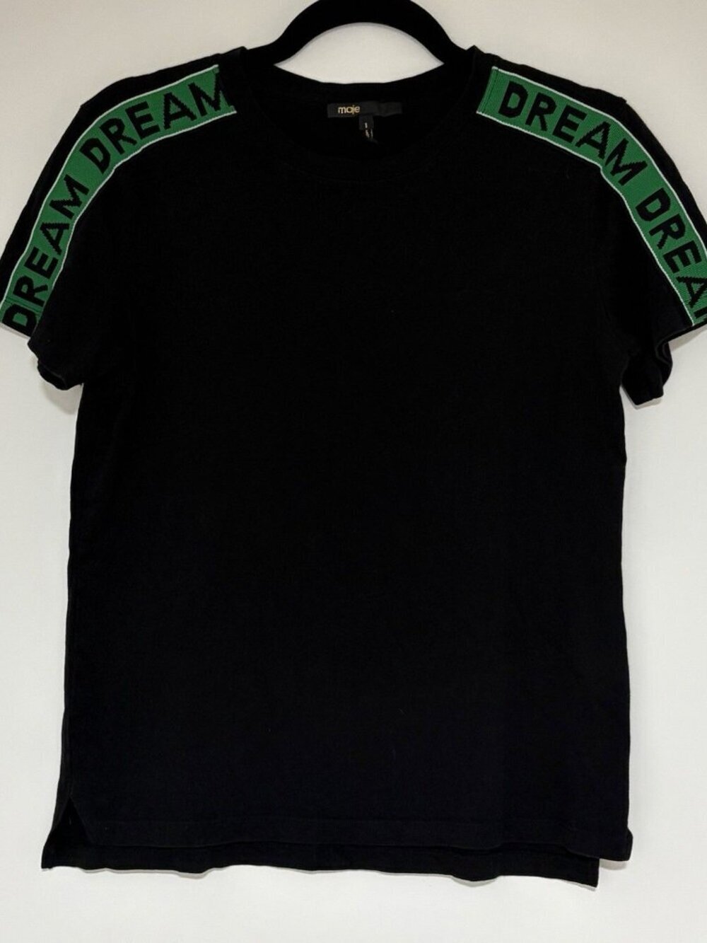 Maje Black Green Trim Women’s Short Sleeve Round Neck Shirt Size Small